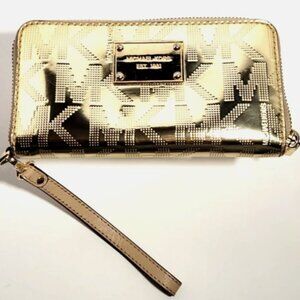 Michael Kors Jet Set Travel Continental Wristlet Wallet Gold